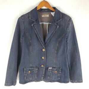 Levi's Jean Blazer Women L 3-Button Blue Denim Jacket with Flap Pockets NWOT